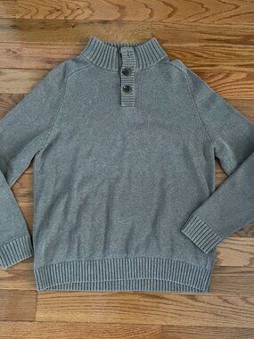 J. Crew Factory Cotton Henley Pullover Sweater Mens Large Gray Mock Neck 21719